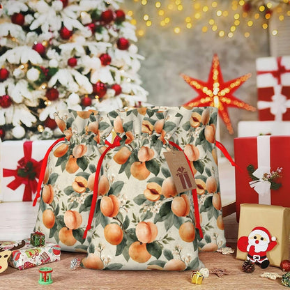 Peaches (2) Print Christmas Drawstring Gift Bags, Reusable Candy Treat Bags For Holiday Birthday Party