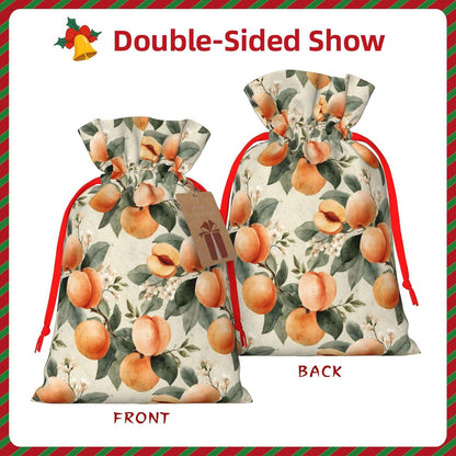 Peaches (2) Print Christmas Drawstring Gift Bags, Reusable Candy Treat Bags For Holiday Birthday Party