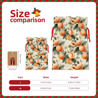 Peaches (2) Print Christmas Drawstring Gift Bags, Reusable Candy Treat Bags For Holiday Birthday Party