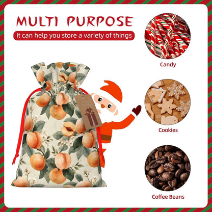 Peaches (2) Print Christmas Drawstring Gift Bags, Reusable Candy Treat Bags For Holiday Birthday Party