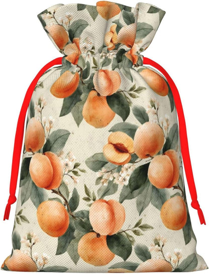 Peaches (2) Print Christmas Drawstring Gift Bags, Reusable Candy Treat Bags For Holiday Birthday Party
