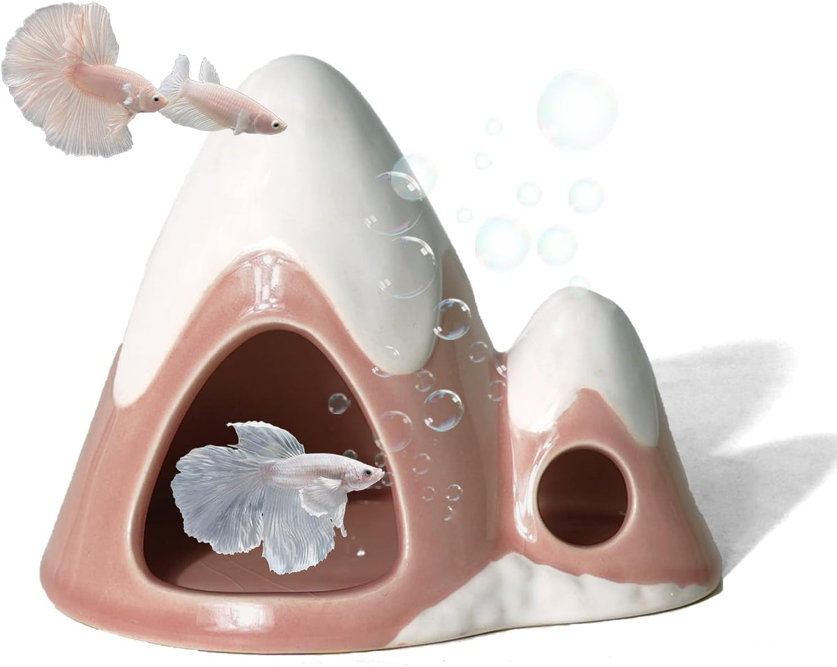 Cute Pink Aquarium Decor Ceramic Mountain Betta Fish Tank Cave