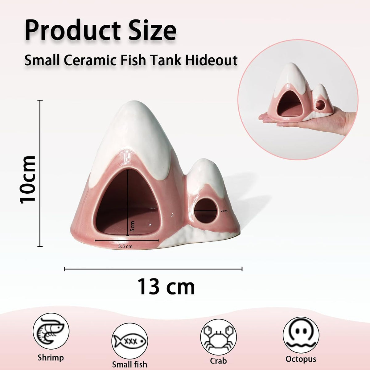 Cute Pink Aquarium Decor Ceramic Mountain Betta Fish Tank Cave