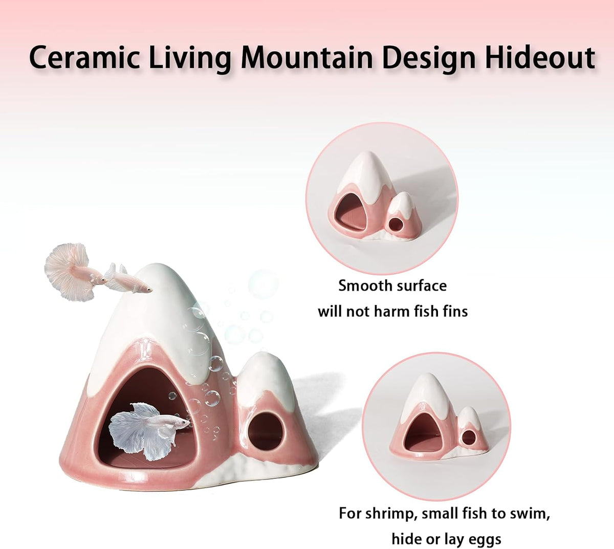 Cute Pink Aquarium Decor Ceramic Mountain Betta Fish Tank Cave
