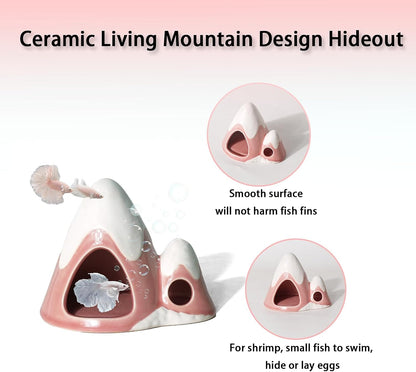 Cute Pink Aquarium Decor Ceramic Mountain Betta Fish Tank Cave