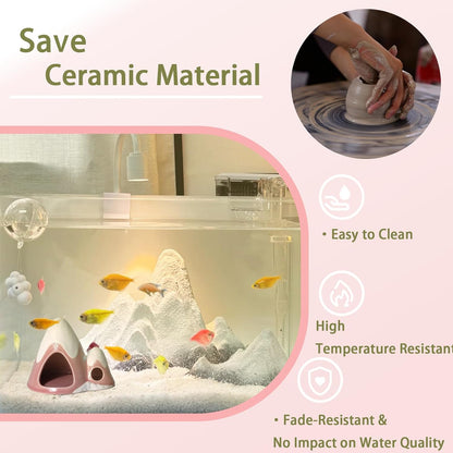 Cute Pink Aquarium Decor Ceramic Mountain Betta Fish Tank Cave