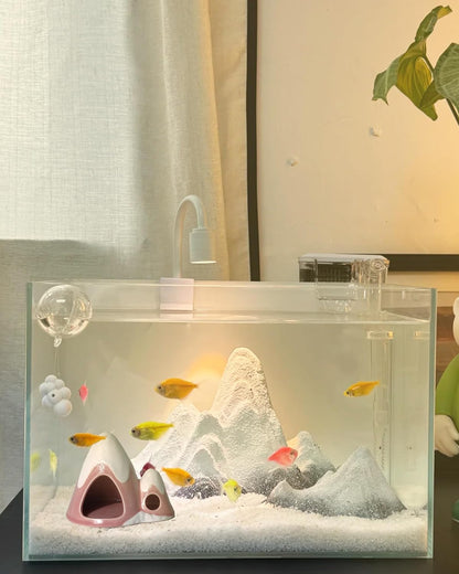 Cute Pink Aquarium Decor Ceramic Mountain Betta Fish Tank Cave
