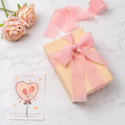 Blush Pink Handmade Chiffon Ribbon,1.5Inch x 3 Rolls Total 24 Yards Ribbon