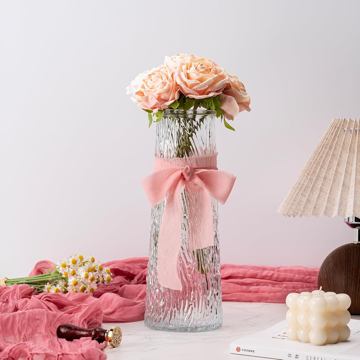 Blush Pink Handmade Chiffon Ribbon,1.5Inch x 3 Rolls Total 24 Yards Ribbon