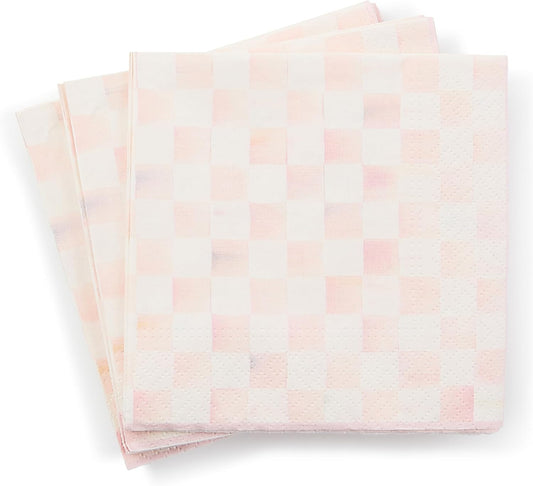 MACKENZIE-CHILDS Cocktail Paper Napkins, Stylish Paper Cocktail Napkins for Parties and More, Pink-and-White Rosy Check