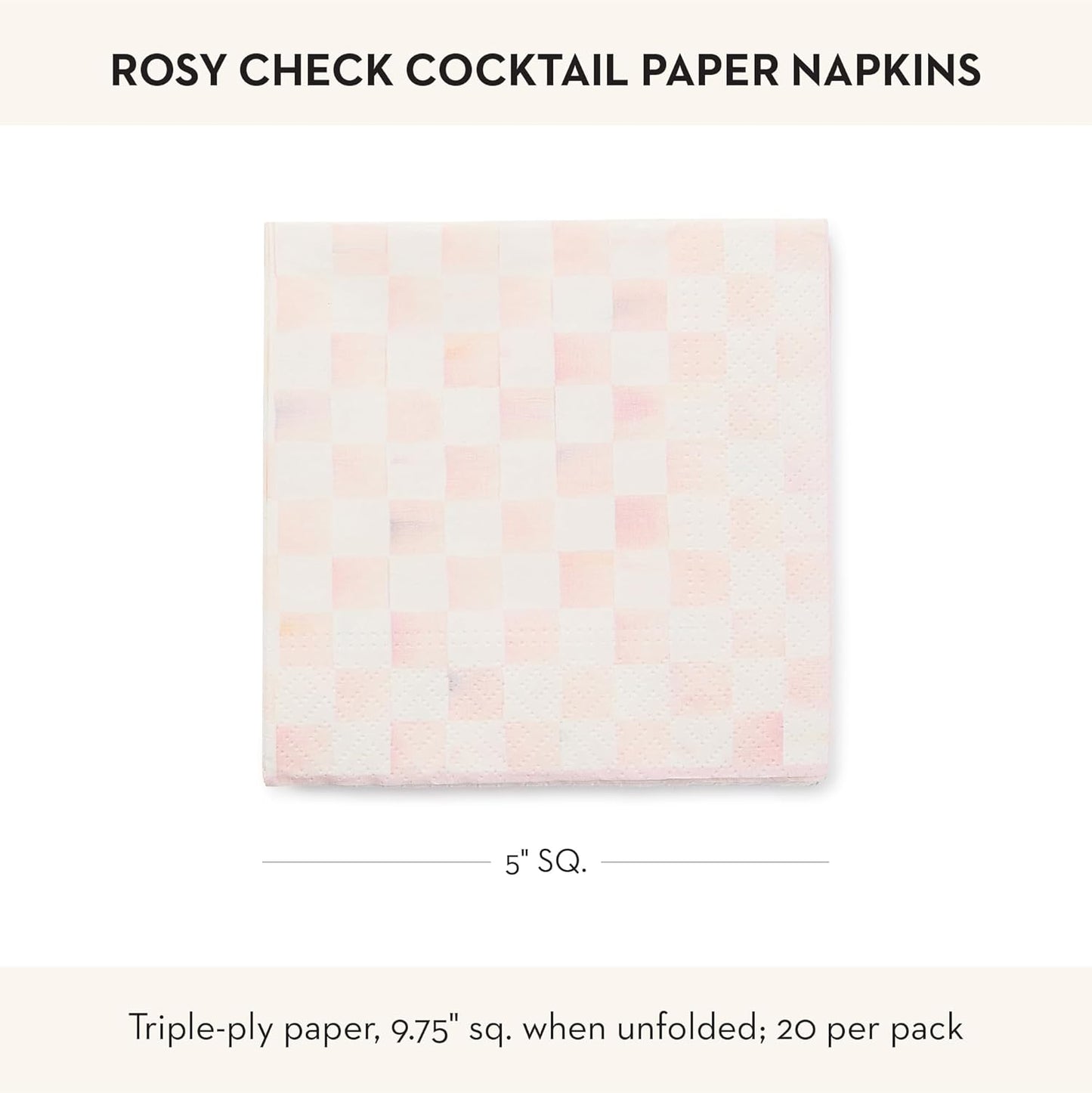 MACKENZIE-CHILDS Cocktail Paper Napkins, Stylish Paper Cocktail Napkins for Parties and More, Pink-and-White Rosy Check