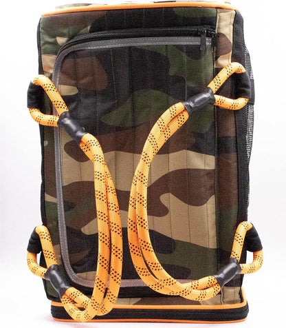 Buddy's Best Airline Approved Pet Carrier – Army Camo & Orange for Dog or Cat, Fits Under Seat, TSA Compliant, Ventilated Mesh Design w/Waterproof Base & Reflective Strips