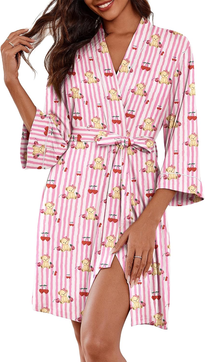 Women Robes Knee Length Kimono Bathrobe Lightweight Soft Sleepwear