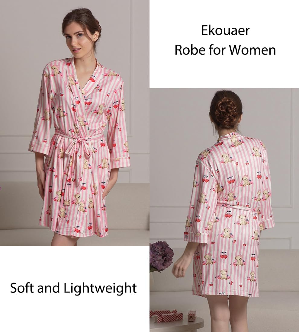 Women Robes Knee Length Kimono Bathrobe Lightweight Soft Sleepwear