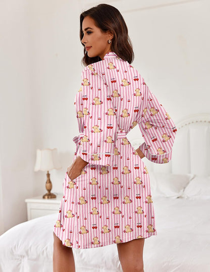 Women Robes Knee Length Kimono Bathrobe Lightweight Soft Sleepwear