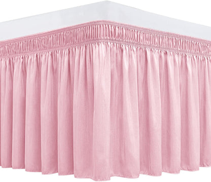 Wrap Around Bed Skirt King Size 15 Inch Drop-Elastic Dust Ruffle Pink