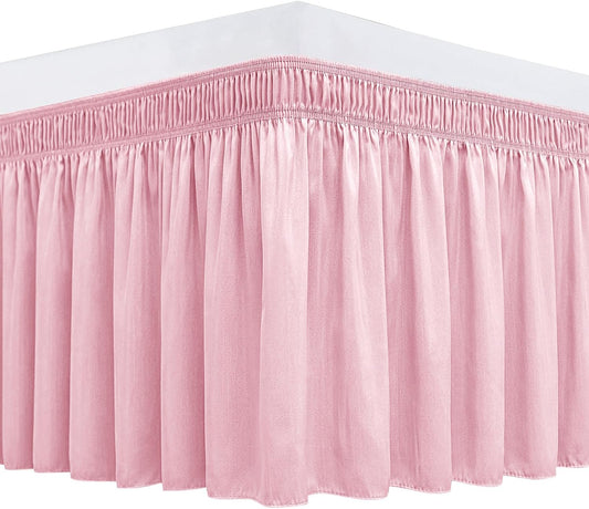 Wrap Around Bed Skirt King Size 15 Inch Drop-Elastic Dust Ruffle Pink