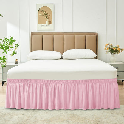 Wrap Around Bed Skirt King Size 15 Inch Drop-Elastic Dust Ruffle Pink
