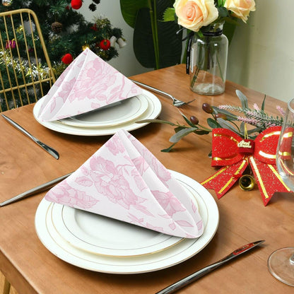 Pink Floral Cloth Napkins Set of 6 Pack 20 Inches, Washable Kitchen Table Dinner Napkins for Wedding| Hotel| Home Party