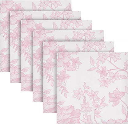 Pink Floral Cloth Napkins Set of 6 Pack 20 Inches, Washable Kitchen Table Dinner Napkins for Wedding| Hotel| Home Party