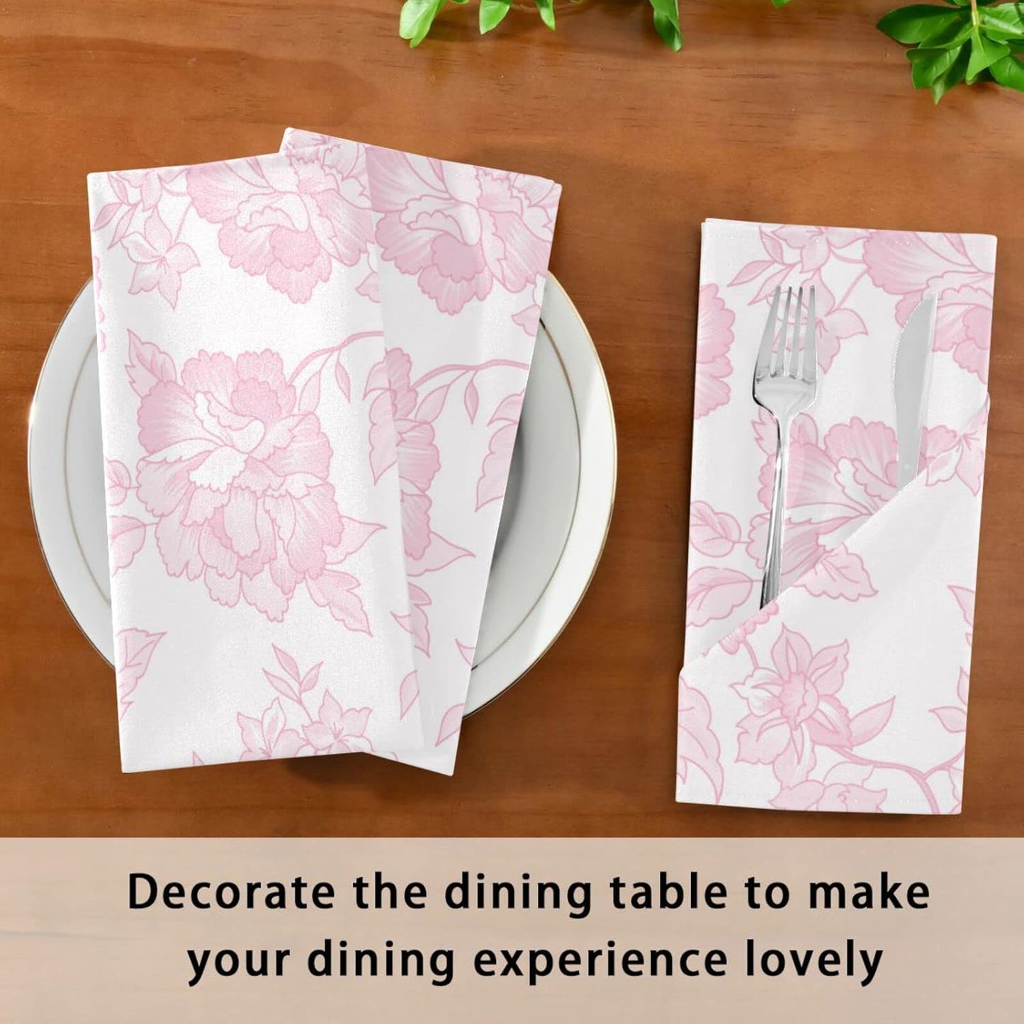 Pink Floral Cloth Napkins Set of 6 Pack 20 Inches, Washable Kitchen Table Dinner Napkins for Wedding| Hotel| Home Party