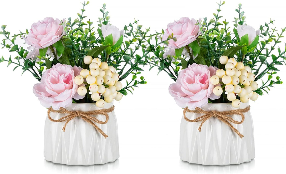 Faux Flowers in Vase for Table Decor, 2 Pcs, Small, Pink Roses