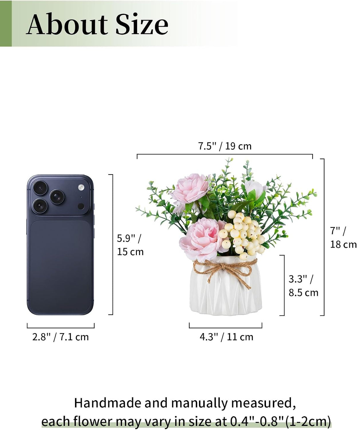 Faux Flowers in Vase for Table Decor, 2 Pcs, Small, Pink Roses