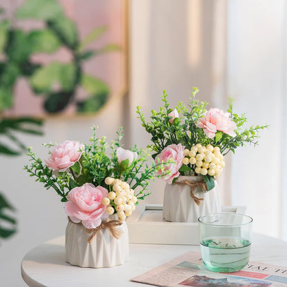 Faux Flowers in Vase for Table Decor, 2 Pcs, Small, Pink Roses