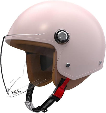 Retro 3/4 Motorcycle Half Helmets,DOT Approved Vintage Scooter Dirt-Bike Go-Kart Moped Electric Bicycle Light Quick Buckle Open Face ATV Helmet for Adult Men Women