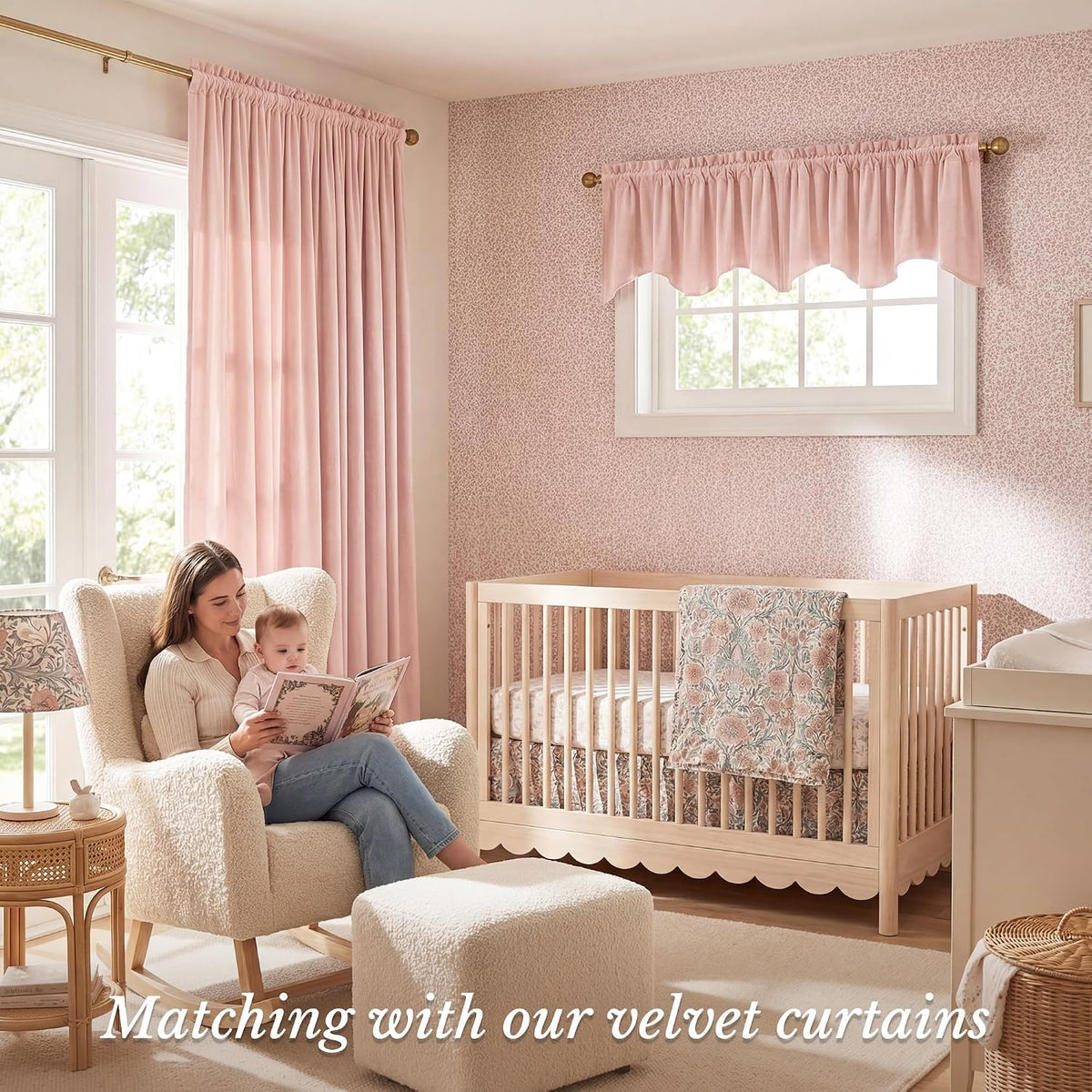Pink Spring Decor Velvet Window Valance 52x18 Inch, 1 Panel