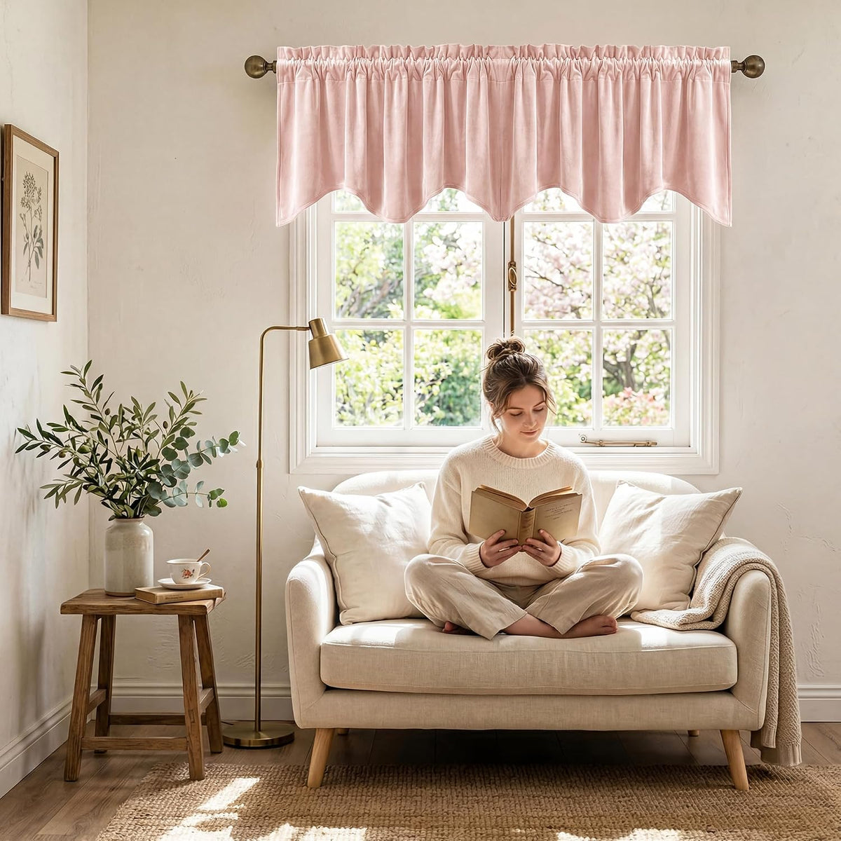 Pink Spring Decor Velvet Window Valance 52x18 Inch, 1 Panel
