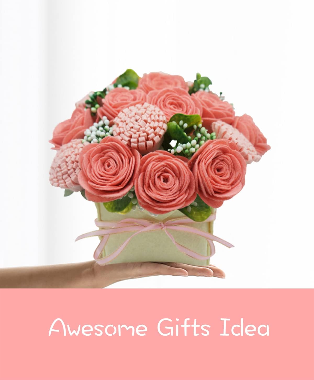DIY Felt Flower Art Craft Kit,DIY Pink Rose and Carnation Bouquet Kit, Floral Gifts,Beginner Craft Kit, Floral Gifts,Arrange Pre-Cut Felt Flowers and Foliage