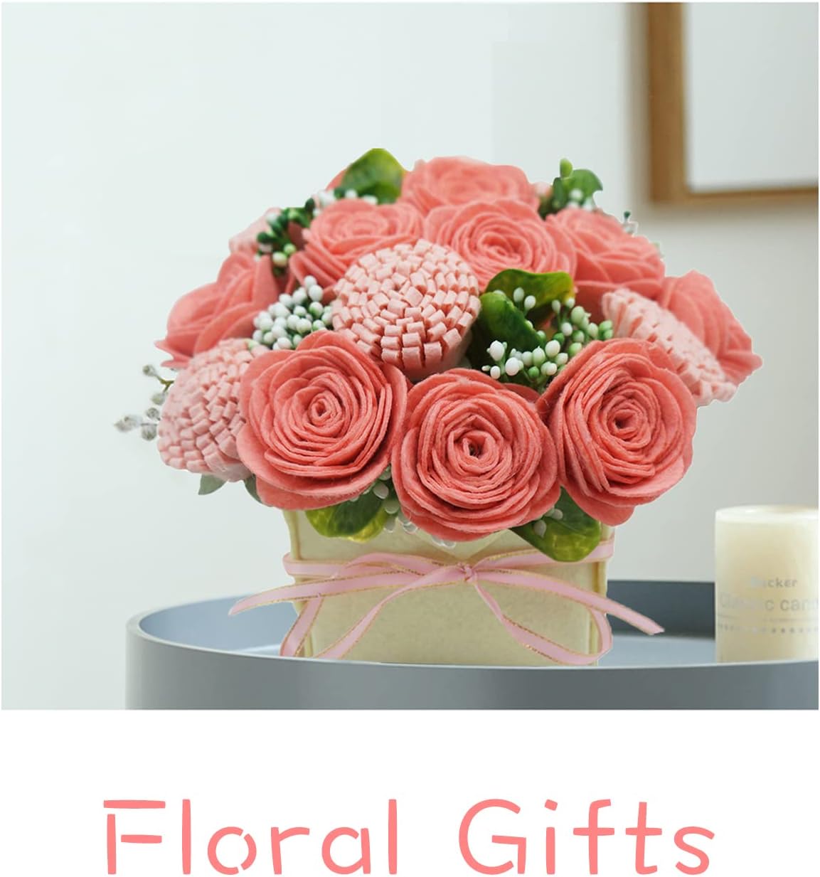 DIY Felt Flower Art Craft Kit,DIY Pink Rose and Carnation Bouquet Kit, Floral Gifts,Beginner Craft Kit, Floral Gifts,Arrange Pre-Cut Felt Flowers and Foliage