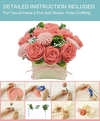 DIY Felt Flower Art Craft Kit,DIY Pink Rose and Carnation Bouquet Kit, Floral Gifts,Beginner Craft Kit, Floral Gifts,Arrange Pre-Cut Felt Flowers and Foliage