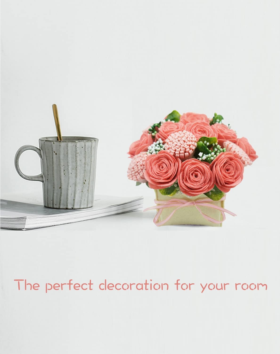 DIY Felt Flower Art Craft Kit,DIY Pink Rose and Carnation Bouquet Kit, Floral Gifts,Beginner Craft Kit, Floral Gifts,Arrange Pre-Cut Felt Flowers and Foliage
