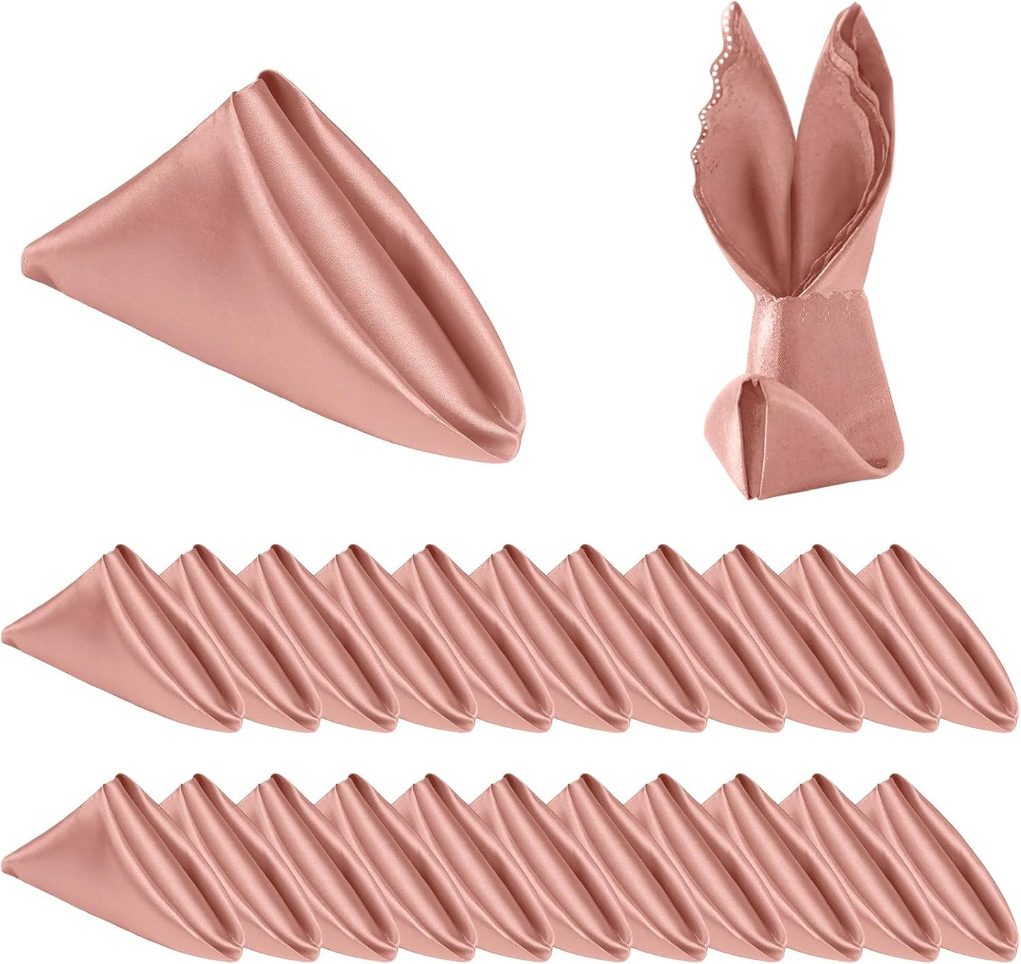 Homiest 24 Pack Rose Gold Satin Dinner Napkins - ScallopedSquare, Elegant Wedding or Restaurant Napkins, 17x17 Inches