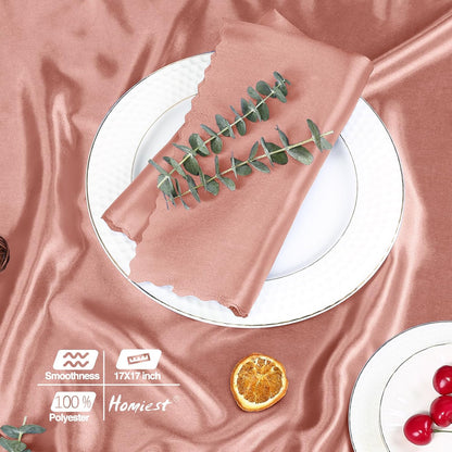 Homiest 24 Pack Rose Gold Satin Dinner Napkins - ScallopedSquare, Elegant Wedding or Restaurant Napkins, 17x17 Inches
