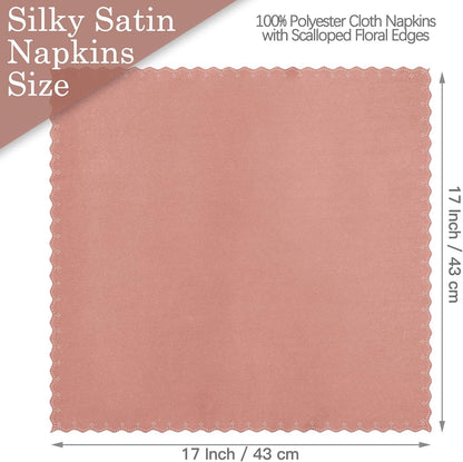 Homiest 24 Pack Rose Gold Satin Dinner Napkins - ScallopedSquare, Elegant Wedding or Restaurant Napkins, 17x17 Inches