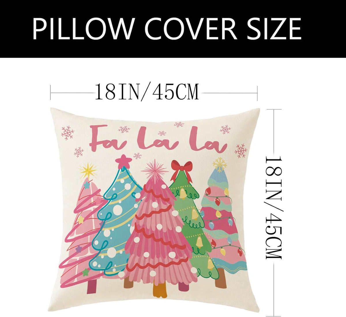 Pink Christmas Decorations Pillow Covers 18x18 Set of 4 Christmas Throw Pillow Covers, Holly Jolly FA La La Xmas Winter Holiday Linen Cushion Case for Home Sofa Couch Bed Chair Decor
