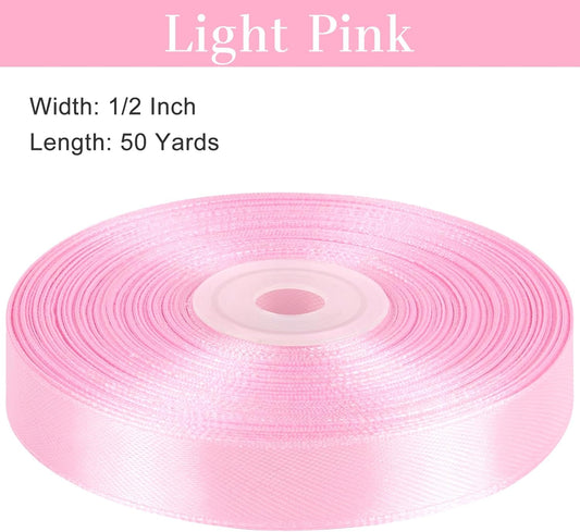 Light Pink Satin Ribbon, 1/2 Inch, 50 Yards | For Bows, Flower Bouquets, Gift Wrapping, Wedding, DIY Crafts