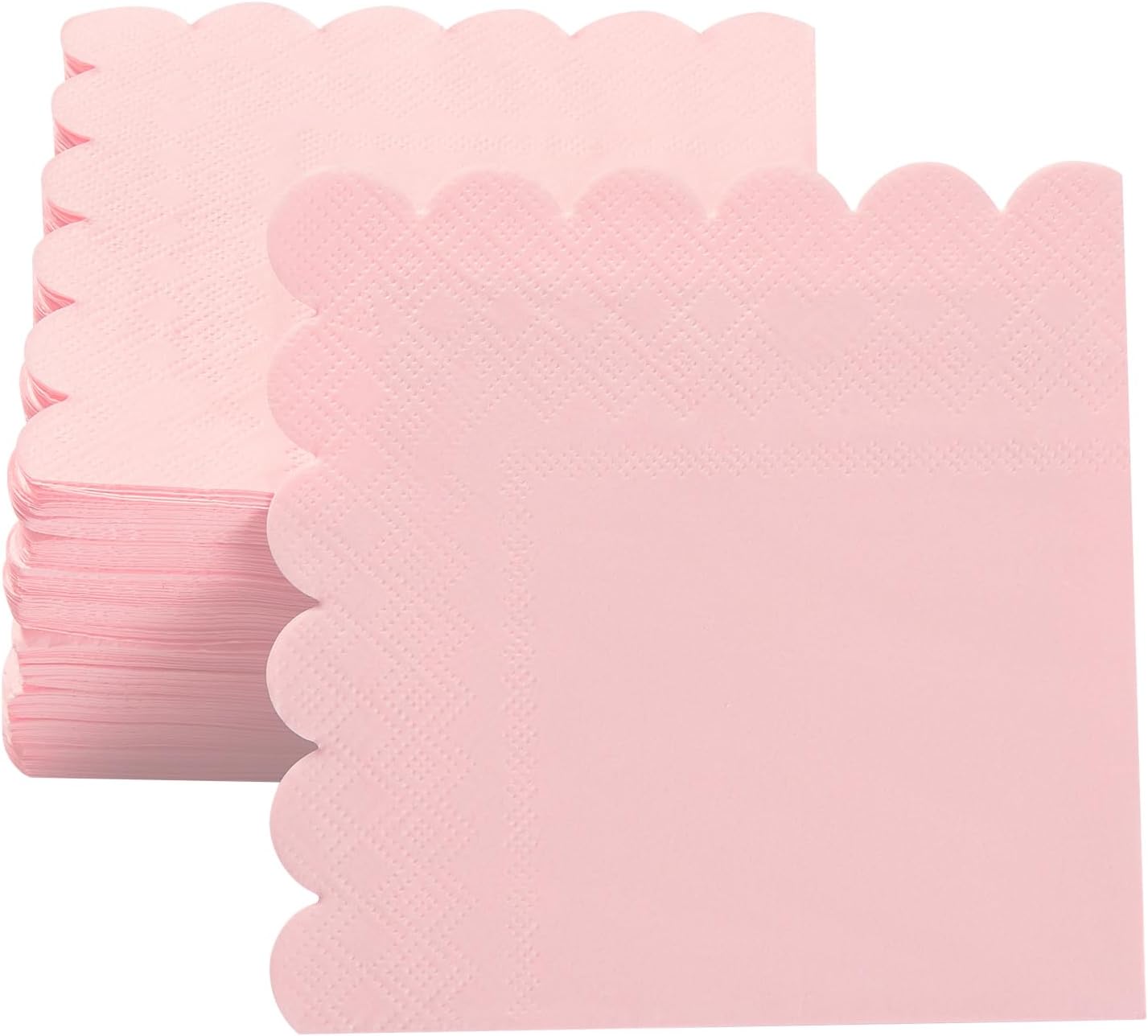 100 Pack Cocktail Napkin 2-Ply Scalloped Edged Pink Napkins 5 x 5IN | Disposable Napkins for Dinner Wedding Birthday Party, Bridal Anniversary Reception Event