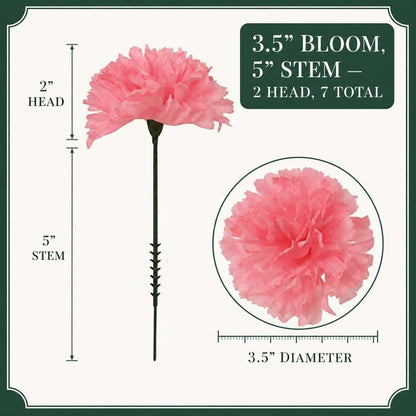 100 Pack Artificial Carnations - Bulk Silk Flowers for Weddings, Mother's Day, Graduations, Easter & Memorial Day - 3.5" Heads, 5" Stems, Real Touch Petals, 18 Colors Available - Pink