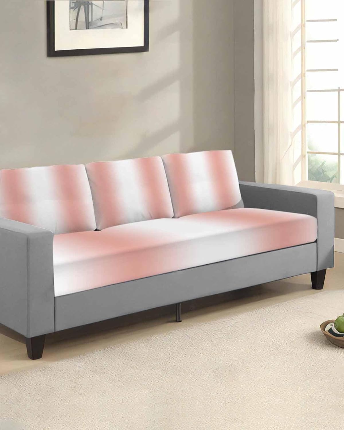 Couch Cushion Covers Ombre Peach Pink White Stretch Sofa Cushion Slipcovers Gradient Color Soft Sofa Cover Elastic Non-Slip Sofa Seat Cover Furniture Protector Small 1pcs