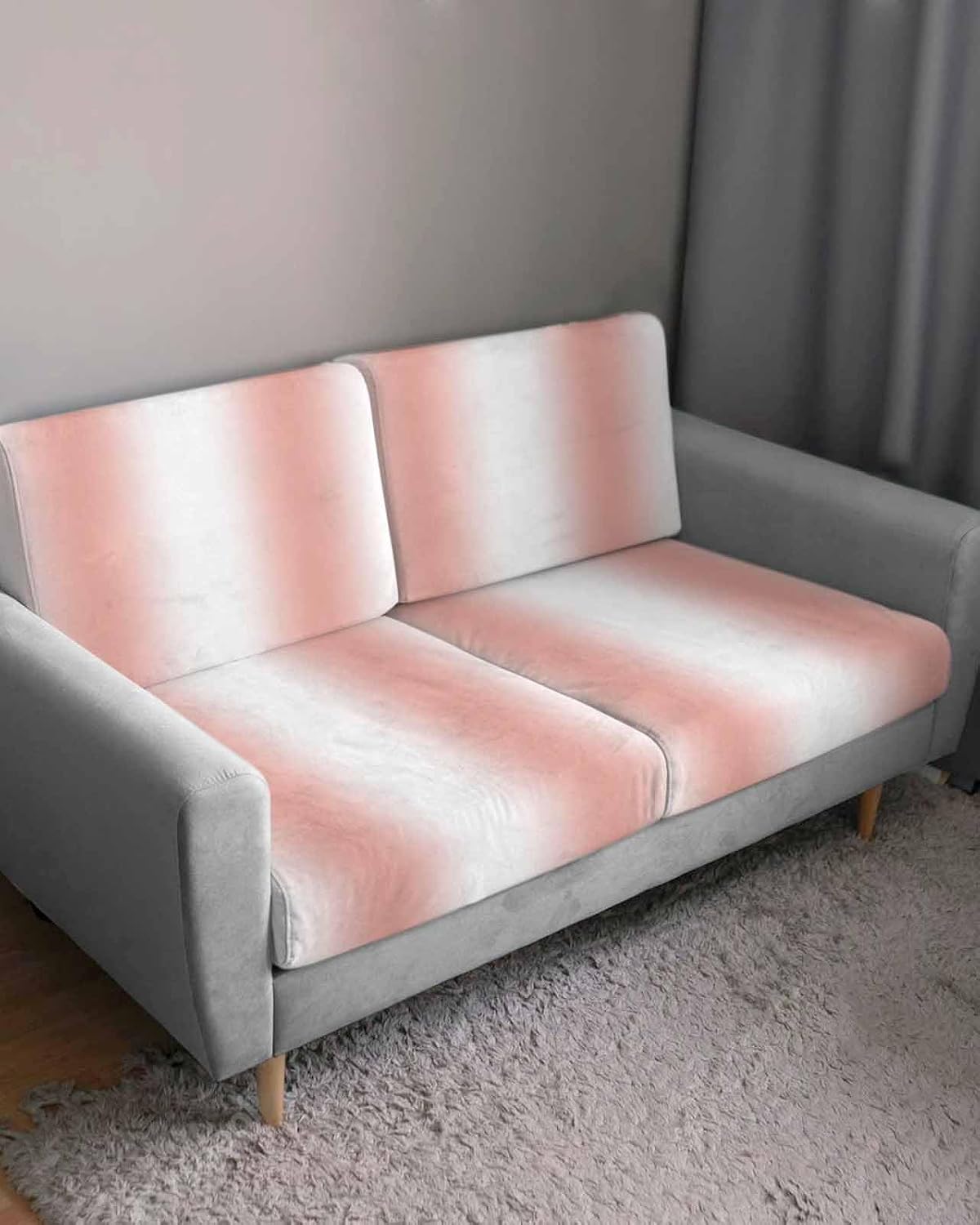 Couch Cushion Covers Ombre Peach Pink White Stretch Sofa Cushion Slipcovers Gradient Color Soft Sofa Cover Elastic Non-Slip Sofa Seat Cover Furniture Protector Small 1pcs