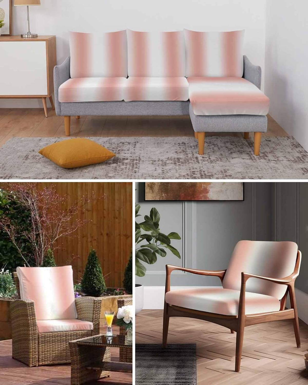 Couch Cushion Covers Ombre Peach Pink White Stretch Sofa Cushion Slipcovers Gradient Color Soft Sofa Cover Elastic Non-Slip Sofa Seat Cover Furniture Protector Small 1pcs