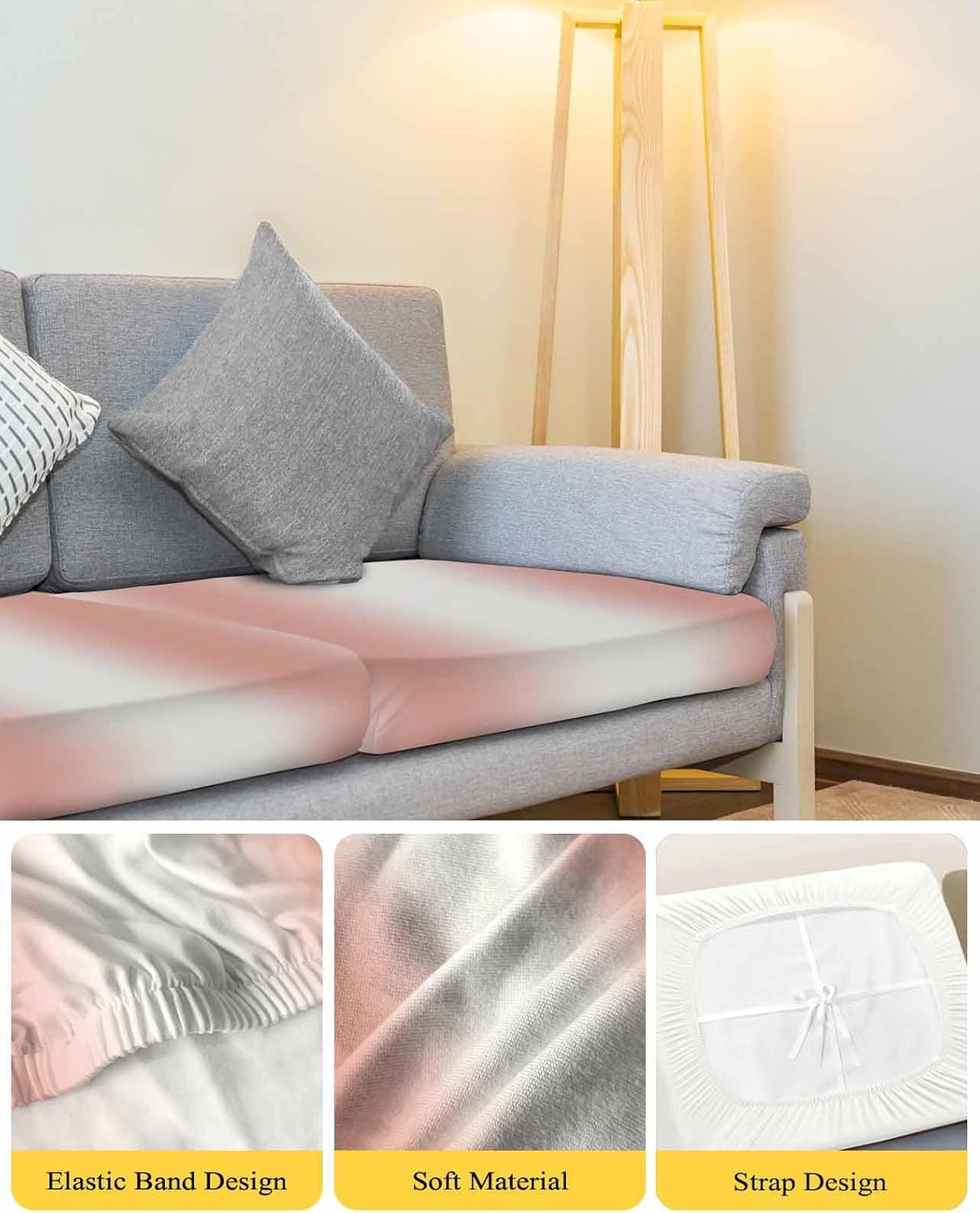 Couch Cushion Covers Ombre Peach Pink White Stretch Sofa Cushion Slipcovers Gradient Color Soft Sofa Cover Elastic Non-Slip Sofa Seat Cover Furniture Protector Small 1pcs