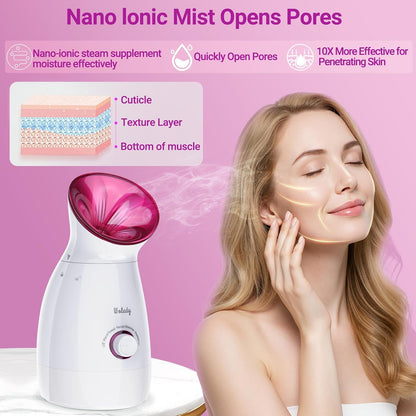 Facial Steamer Large 3-in-1, Towel Warmer & Humidifier Mode, Nano-Ionic Face Steamer with Skin Care Tools, Facial Pores Deep Cleaning, Warm Mist Home Sauna Spa for Women, Birthday Gifts