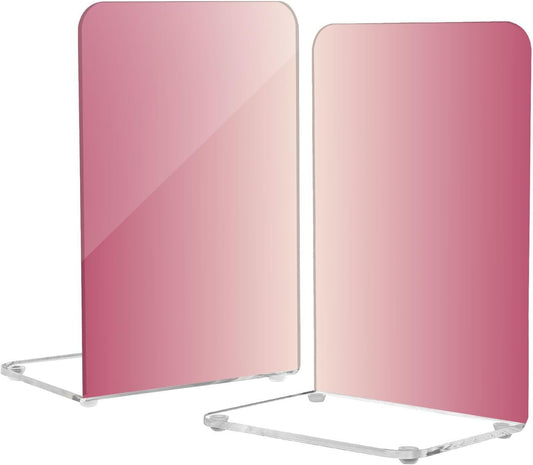 Light Pink Gradient Print Acrylic Bookends 2 Pcs Book Ends for Shelves Non-Slip Book Stopper Organizer for Office Library Home Decor, 5.4x4.1x8.1 in