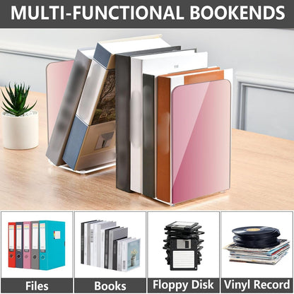 Light Pink Gradient Print Acrylic Bookends 2 Pcs Book Ends for Shelves Non-Slip Book Stopper Organizer for Office Library Home Decor, 5.4x4.1x8.1 in