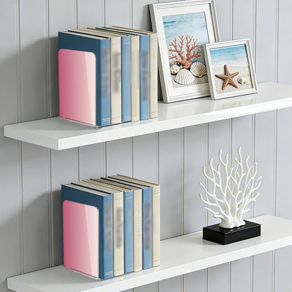 Light Pink Gradient Print Acrylic Bookends 2 Pcs Book Ends for Shelves Non-Slip Book Stopper Organizer for Office Library Home Decor, 5.4x4.1x8.1 in